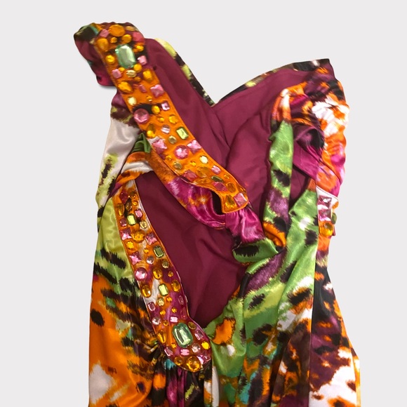 Vibrant Slinky Asymmetrical Formal Dress - Picture 4 of 12